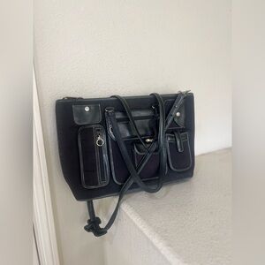 Brighton‎ for Business Black Multi Pocket Canvas and Leather Laptop Tote Bag